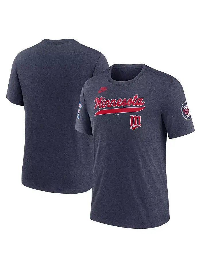 Мужская футболка Minnesota Twins Cooperstown Collection Eras Tri-Blend цвета верескового синего Nike — изображение 1 из 3