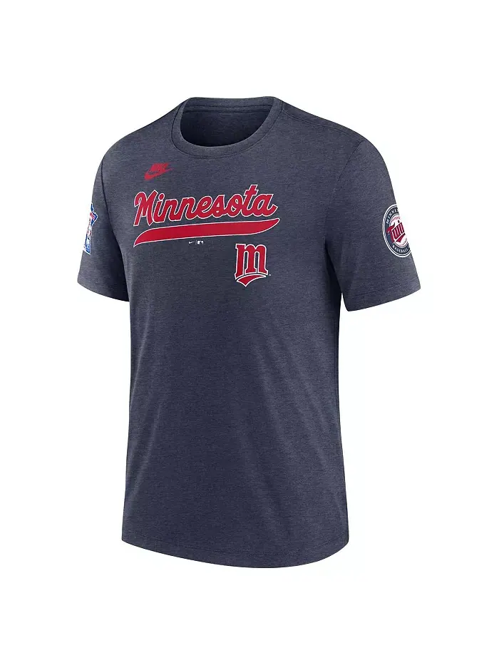 Мужская футболка Minnesota Twins Cooperstown Collection Eras Tri-Blend цвета верескового синего Nike — изображение 3 из 3