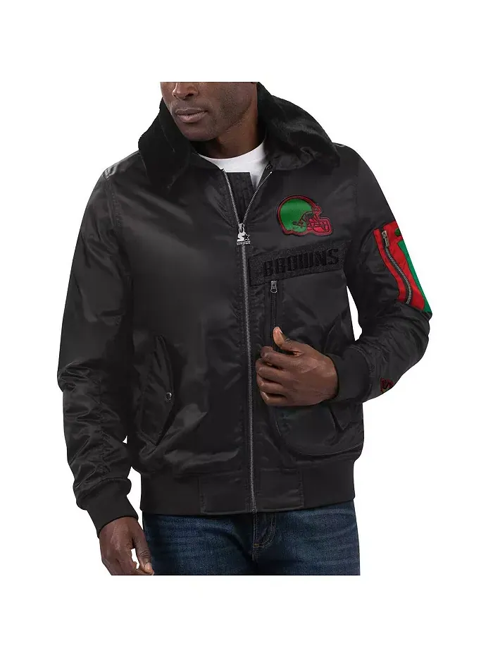 Мужская куртка x Ty Mopkins Cleveland Browns Black History Month на молнии, атласная, черная Starter — изображение 2 из 4