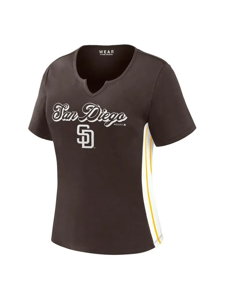 Футболка женская с V-образным вырезом и принтом San Diego Padres WEAR by Erin Andrews — изображение 2 из 6, коричневый
