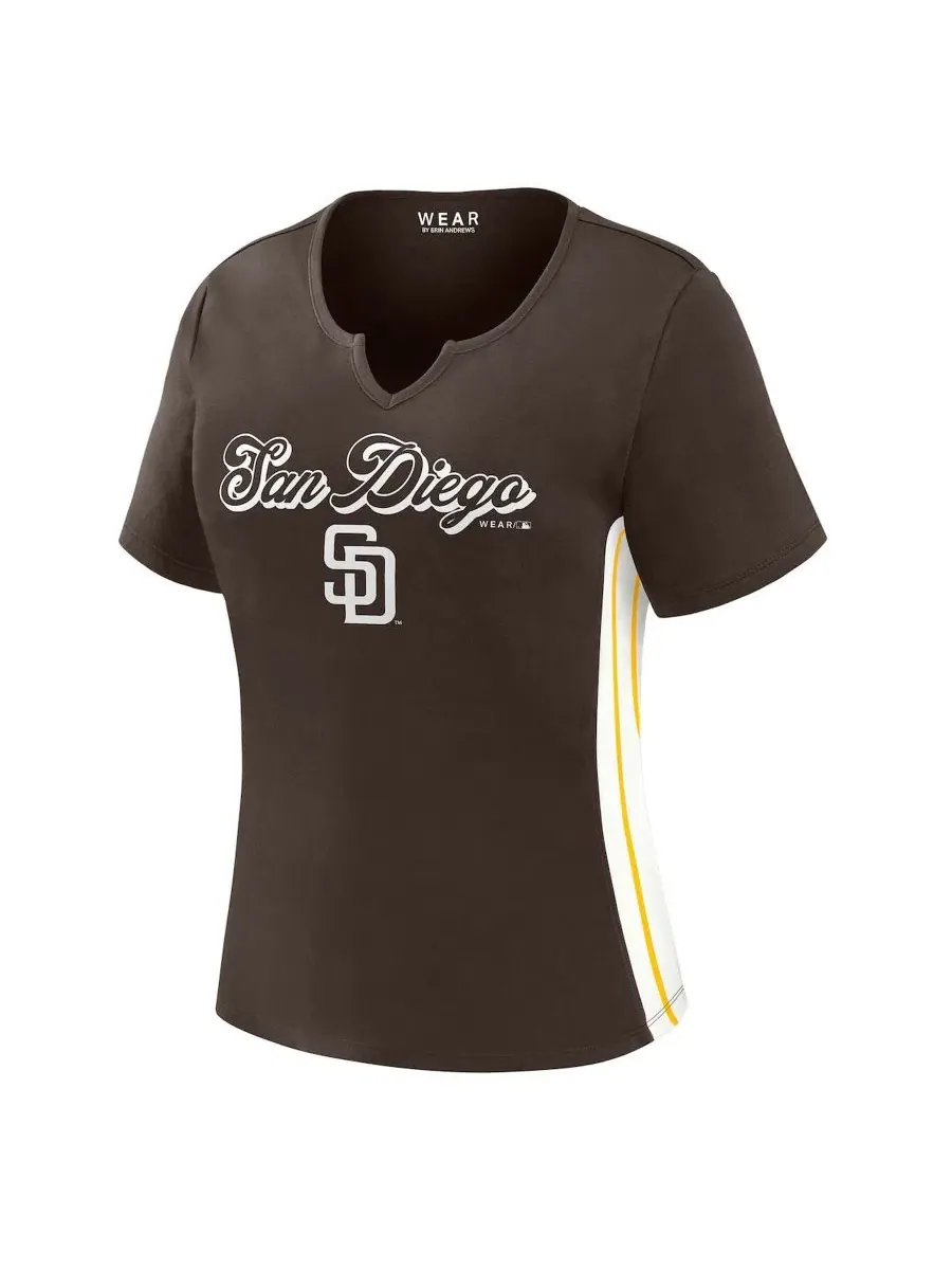Футболка женская с V-образным вырезом и принтом San Diego Padres WEAR by Erin Andrews — изображение 5 из 6, коричневый