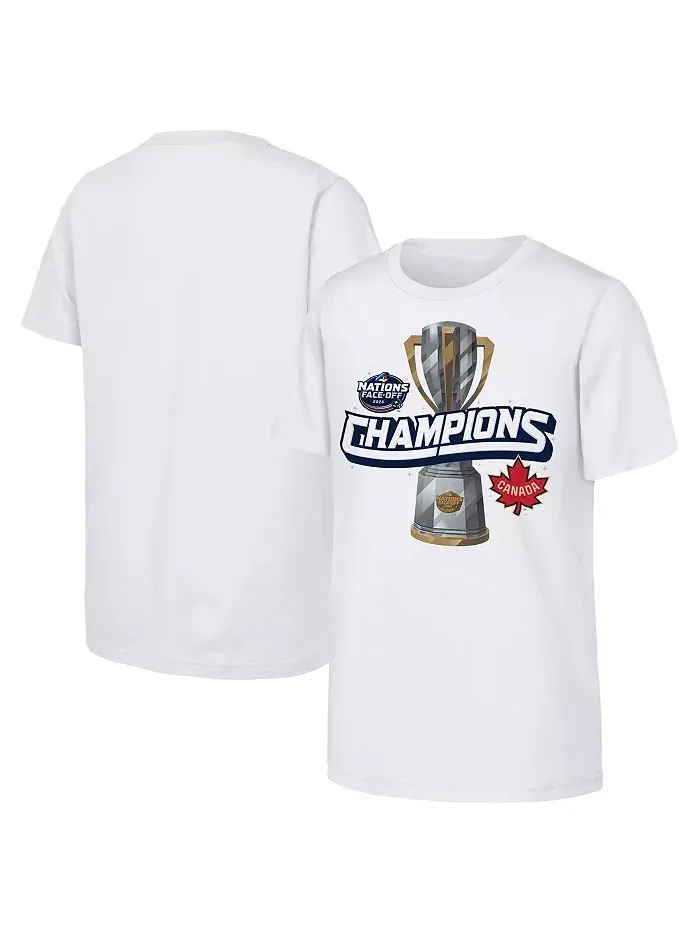 Футболка Big Boys and Girls White Canada 2025 4 Nations Face-Off Champions Outerstuff