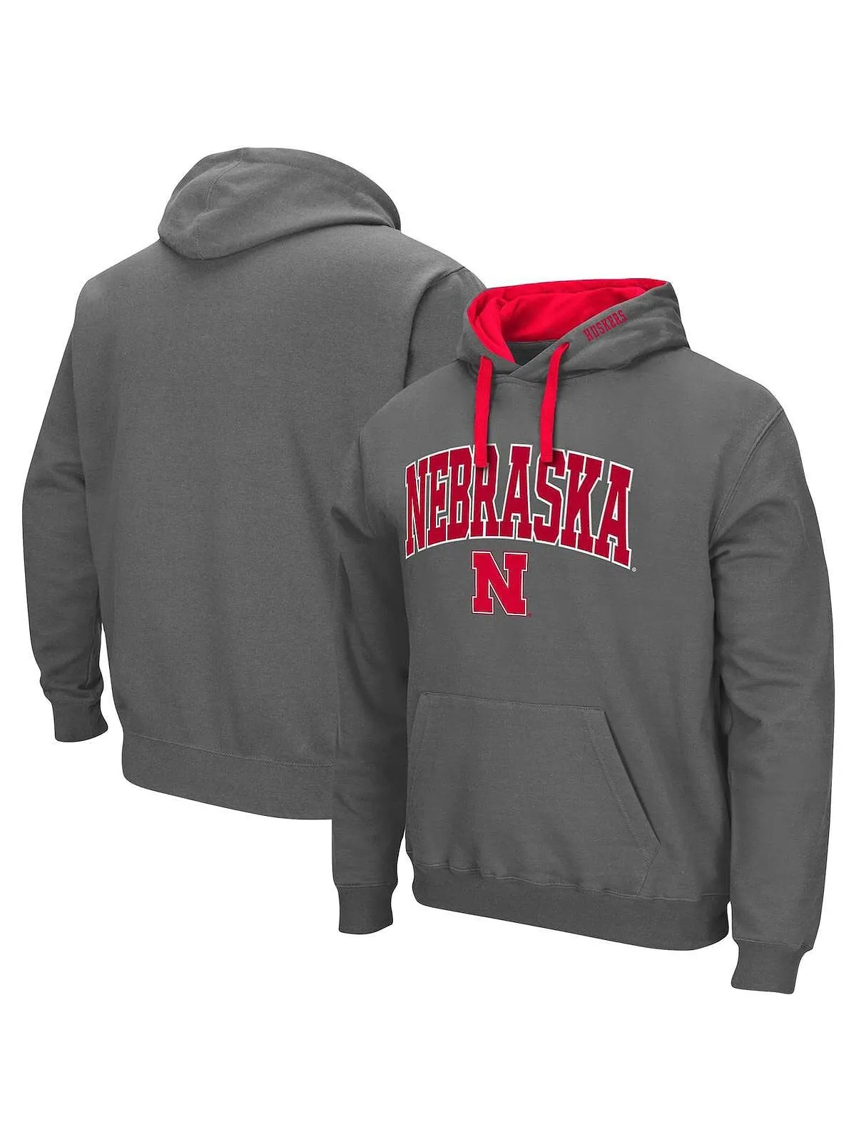 Мужская темно-серая толстовка с капюшоном nebraska huskers big and tall arch и logo 2.0 Colosseum — изображение 1 из 3