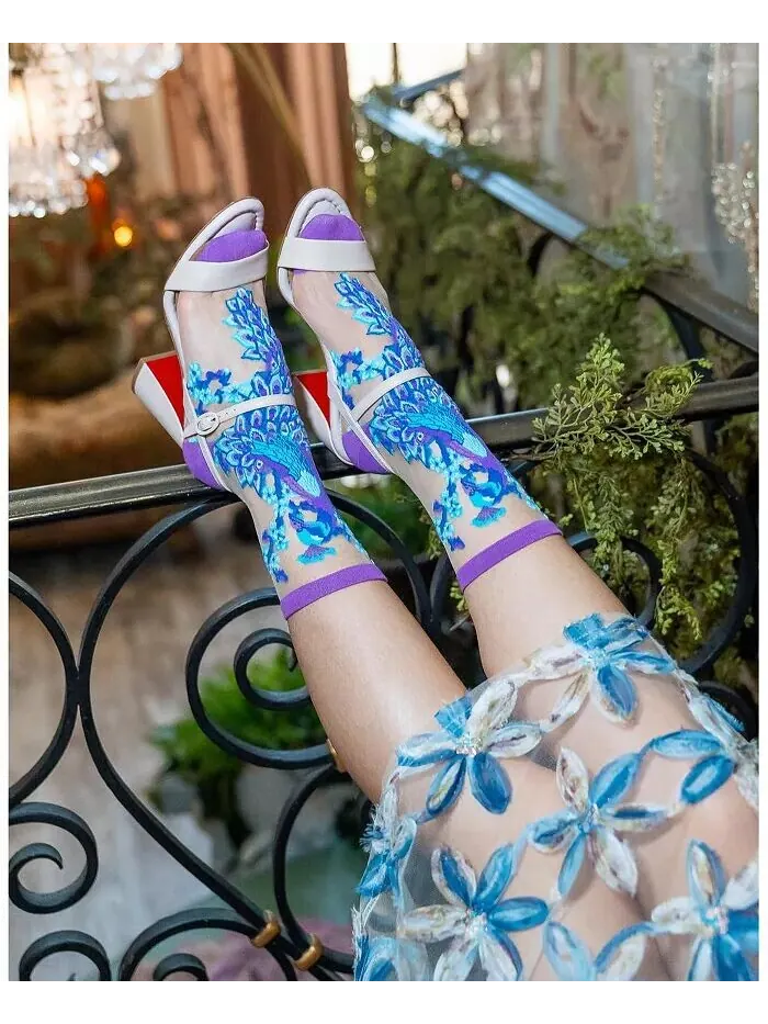 Женские прозрачные носки цвета аквамарина с павлином Sock Candy — изображение 5 из 5