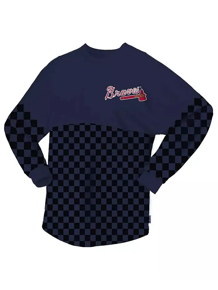 Женская темно-синяя футболка с длинным рукавом Atlanta Braves Checker Print Spirit Jersey — изображение 2 из 3