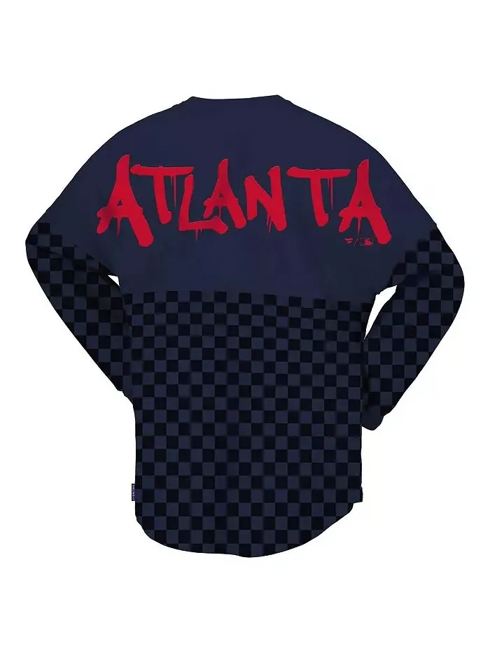 Женская темно-синяя футболка с длинным рукавом Atlanta Braves Checker Print Spirit Jersey — изображение 3 из 3