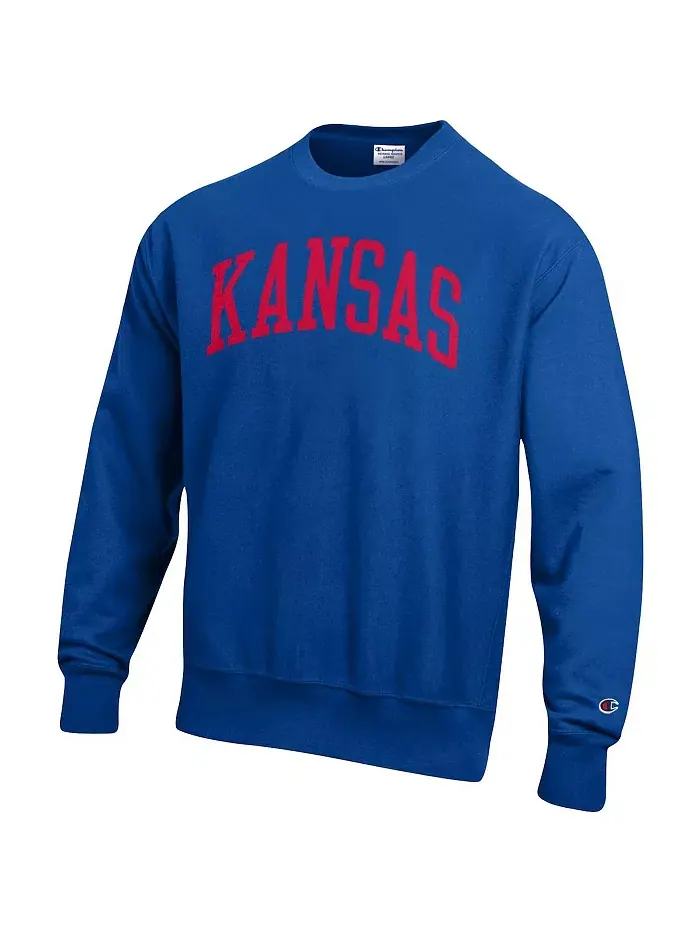 Мужская толстовка с капюшоном Royal Kansas Jayhawks Arch Reverse Weave Champion — изображение 2 из 3