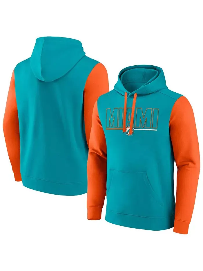 Мужская толстовка с капюшоном Aqua Miami Dolphins Big Tall Outline Fanatics — изображение 1 из 3