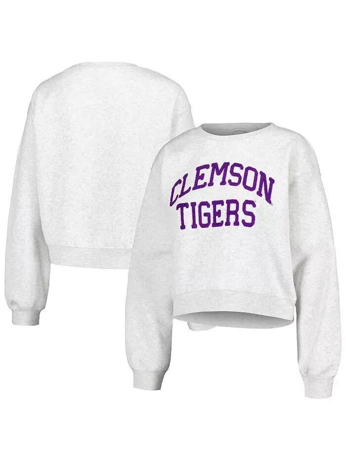 Женская овсяная толстовка Clemson Tigers Core Chenille с короткими рукавами ZooZatz — изображение 1 из 2
