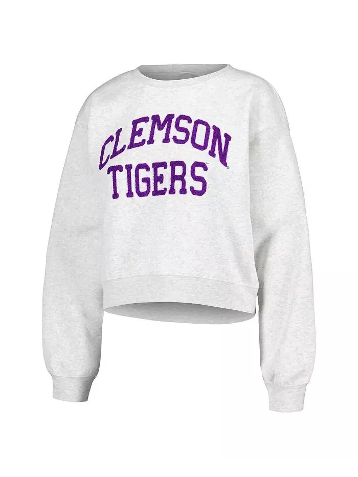 Женская овсяная толстовка Clemson Tigers Core Chenille с короткими рукавами ZooZatz — изображение 2 из 2
