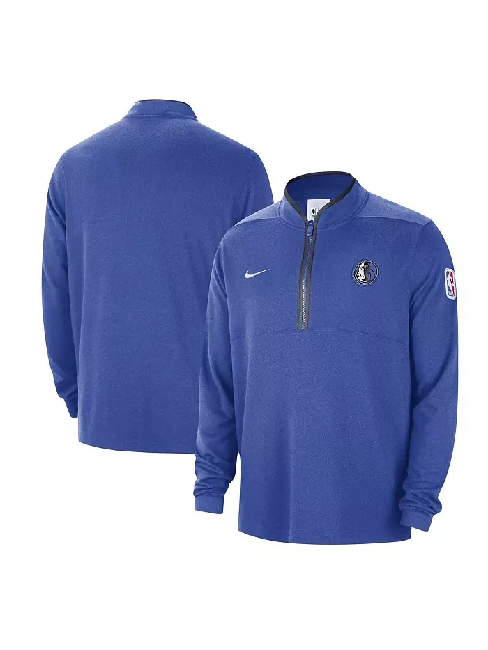 Мужская синяя полузастегивающаяся толстовка Authentic Performance Dallas Mavericks Nike