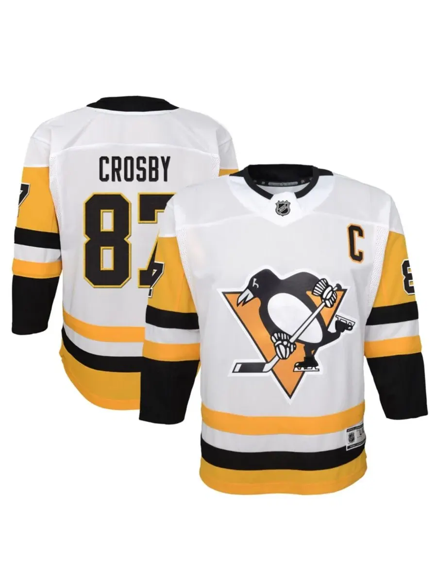 Детская футболка-джерси с длинным рукавом Sidney Crosby Pittsburgh Penguins Away Captain's Patch — изображение 1 из 3, белый