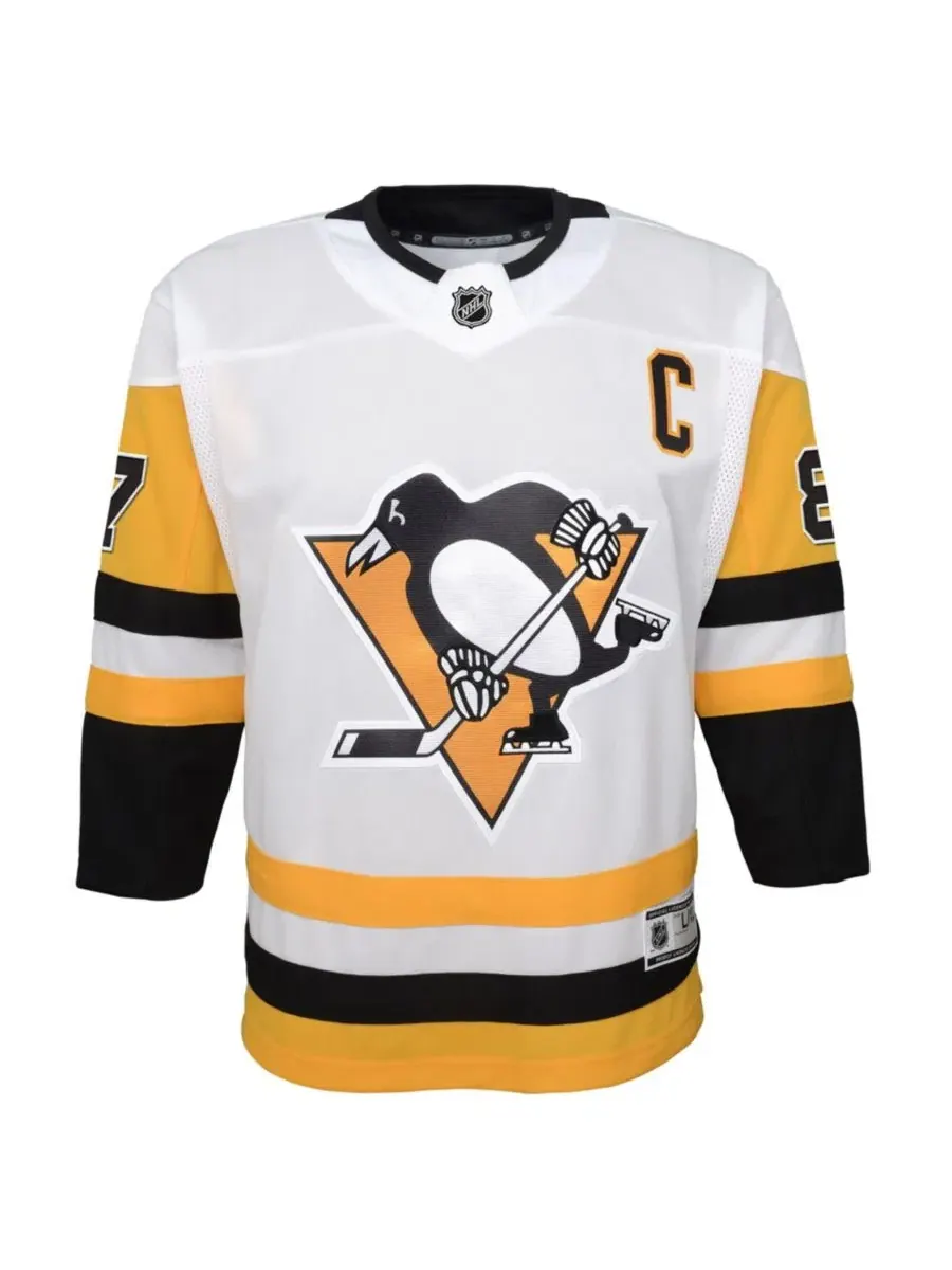 Детская футболка-джерси с длинным рукавом Sidney Crosby Pittsburgh Penguins Away Captain's Patch — изображение 3 из 3, белый