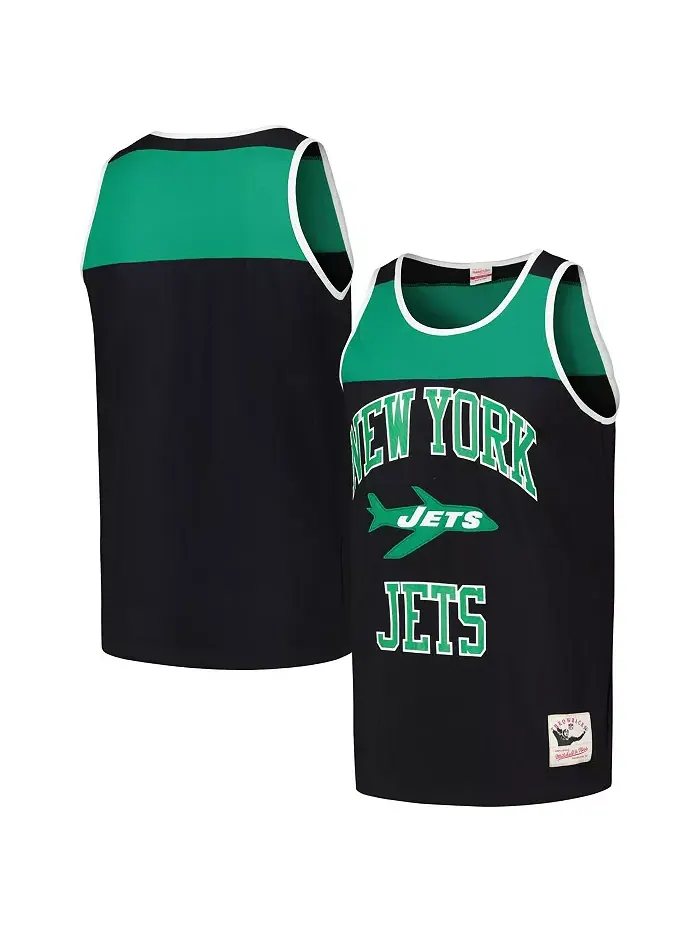 Мужская черно-зеленая майка New York Jets Heritage с цветными блоками Mitchell & Ness — изображение 1 из 3