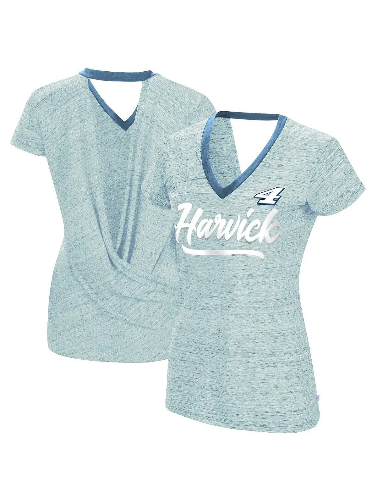 Женская футболка с запахом на спине Heather Powder Blue Kevin Harvick Halftime Touch — изображение 1 из 3, синий