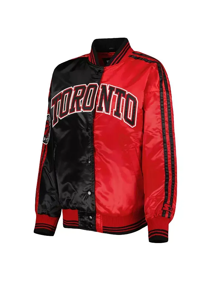 Женская чёрно-красная университетская куртка Toronto Raptors Split Colorblock Satin Full Snap — изображение 2 из 4