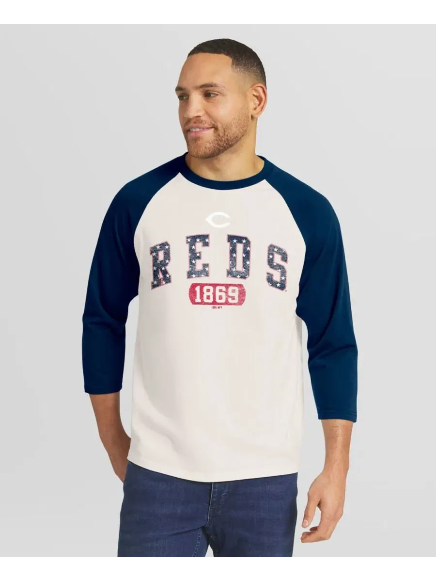 Футболка-реглан с длинным рукавом 3/4 с принтом Cincinnati Reds Americana Darius Rucker Collection