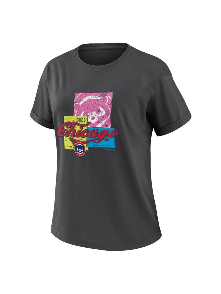 WEAR by Erin Andrews Женская футболка Chicago Cubs Domestic Box Color Boyfriend цвета — изображение 3 из 3, темно-серый