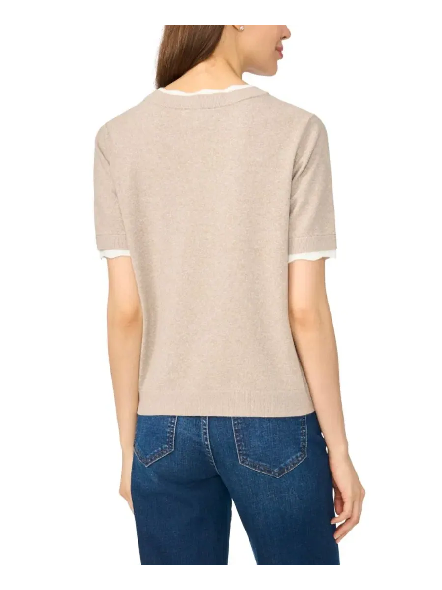 Женский джемпер-пуловер с кружевной отделкой и коротким рукавом, модель Scalloped-Trim Short-Sleeve — изображение 4 из 4