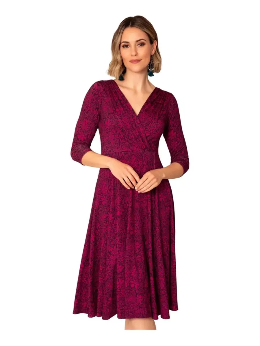 Платье миди с V-образным вырезом, рукав 3/4 Alie Street London, Wild Fucsia — изображение 2 из 8