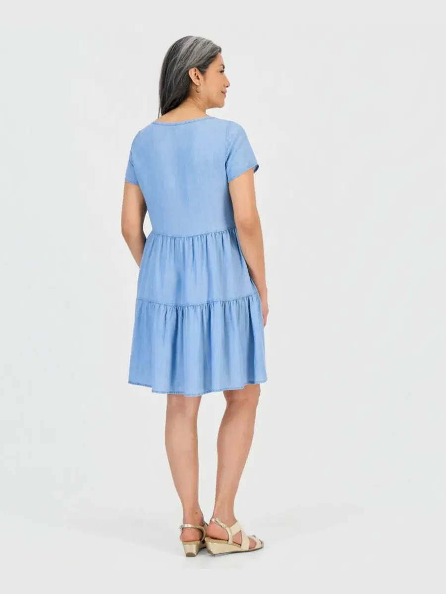 Укороченное трикотажное платье из шамбре с ярусным подолом Style & Co — изображение 2 из 5
