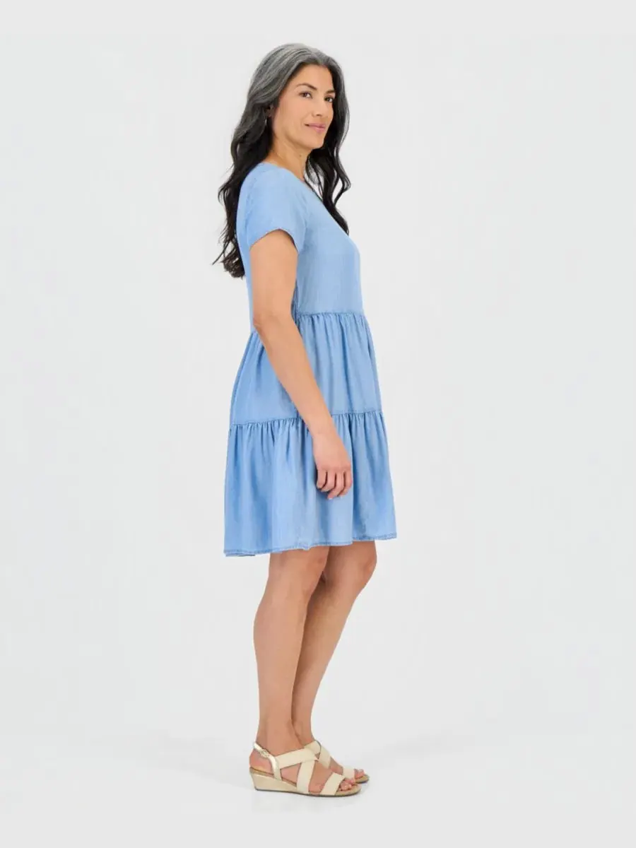 Укороченное трикотажное платье из шамбре с ярусным подолом Style & Co — изображение 4 из 5