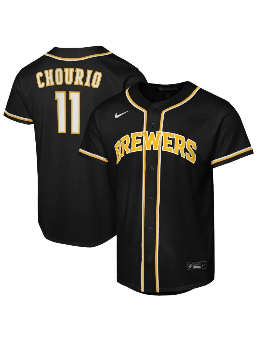 Детская футболка-джерси Jackson Chourio Black Milwaukee Brewers Fashion Replica Player Jersey Nike