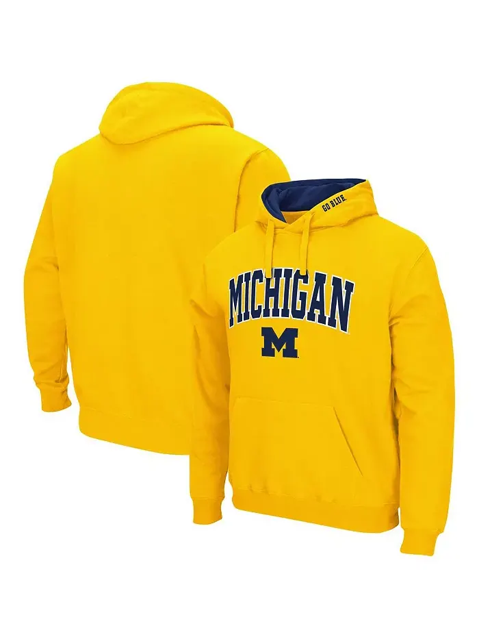 Мужская толстовка с капюшоном Maize Michigan Wolverines Arch & Logo 3.0 Pullover Hoodie Colosseum — изображение 1 из 3