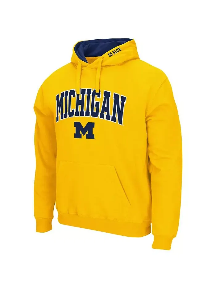 Мужская толстовка с капюшоном Maize Michigan Wolverines Arch & Logo 3.0 Pullover Hoodie Colosseum — изображение 3 из 3