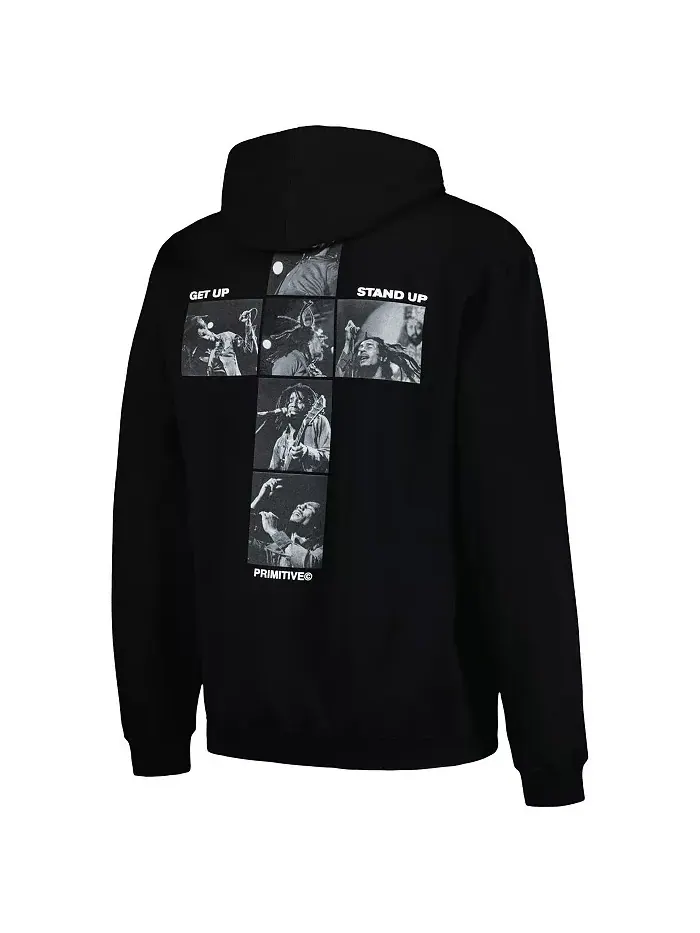 Мужская и женская черная толстовка с капюшоном Bob Marley King Primitive Apparel — изображение 2 из 3