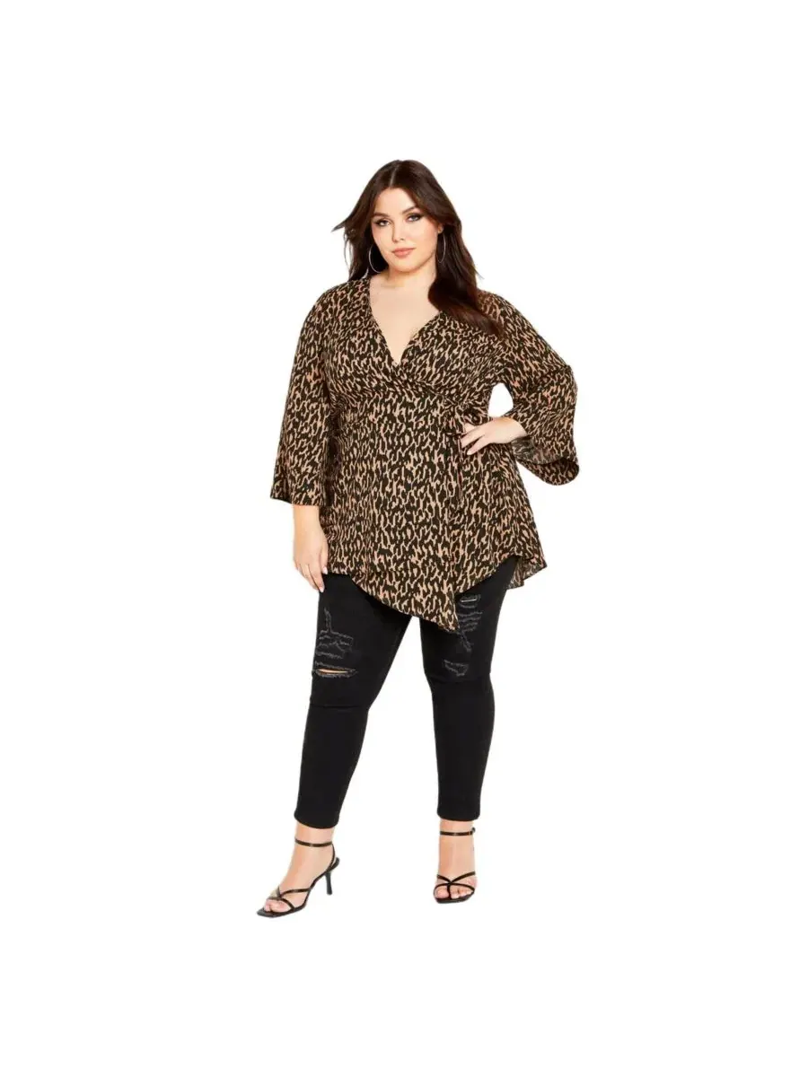 Топ-драпировка с запахом, с V-образным вырезом и длинным рукавом, Plus Size Jemma, City Chic, Geo — изображение 3 из 5