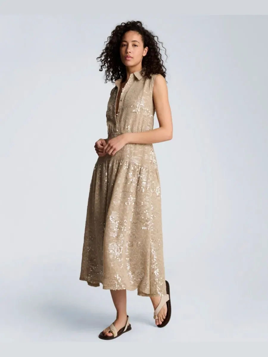 Платье миди с воротником Curved Yoke Collared Kenneth Cole, Soft Cafe — изображение 3 из 5