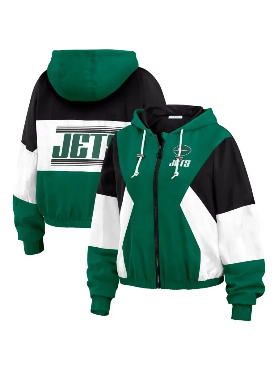 WEAR by Erin Andrews Женская зеленая ветровка на молнии с цветными блоками в стиле New York Jets