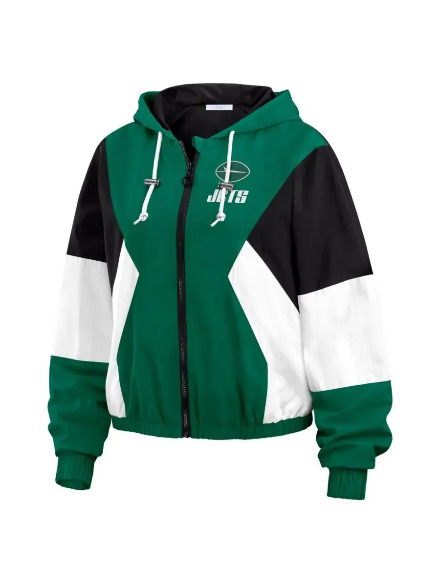 WEAR by Erin Andrews Женская зеленая ветровка на молнии с цветными блоками в стиле New York Jets — изображение 5 из 5