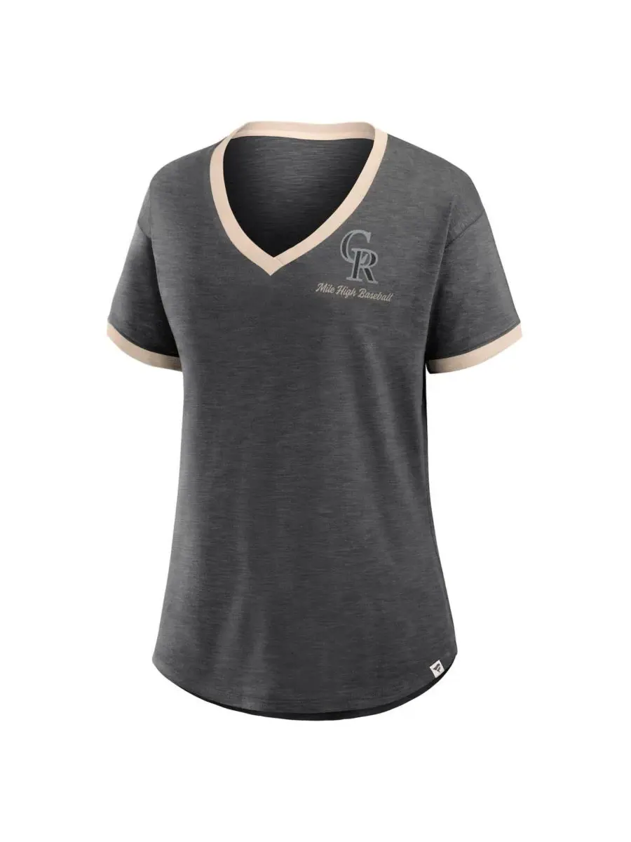 Fanatics Женская черная футболка с V-образным вырезом Colorado Rockies Binge Worthy Stadium Slub — изображение 2 из 3, черный