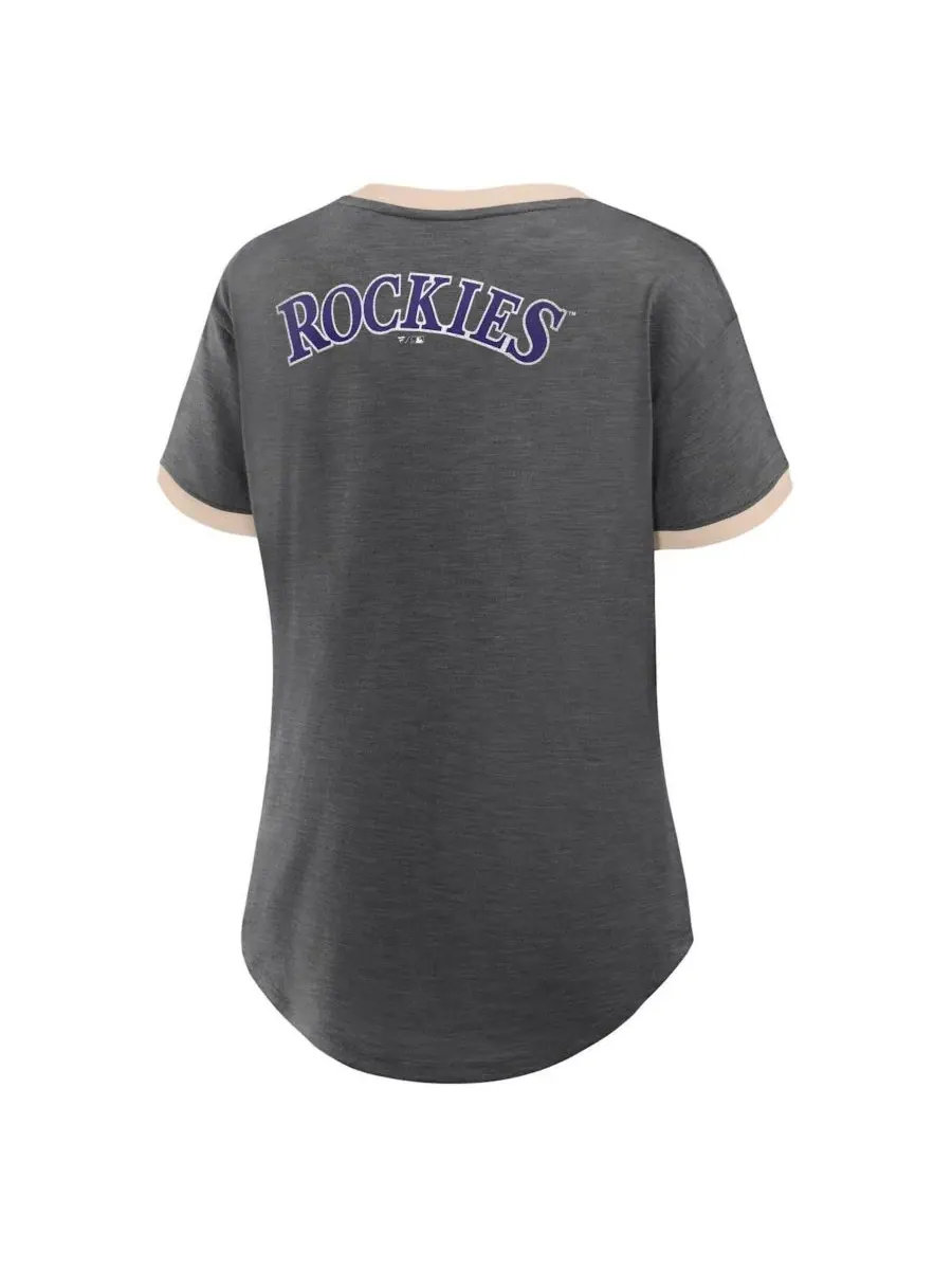 Fanatics Женская черная футболка с V-образным вырезом Colorado Rockies Binge Worthy Stadium Slub — изображение 3 из 3, черный