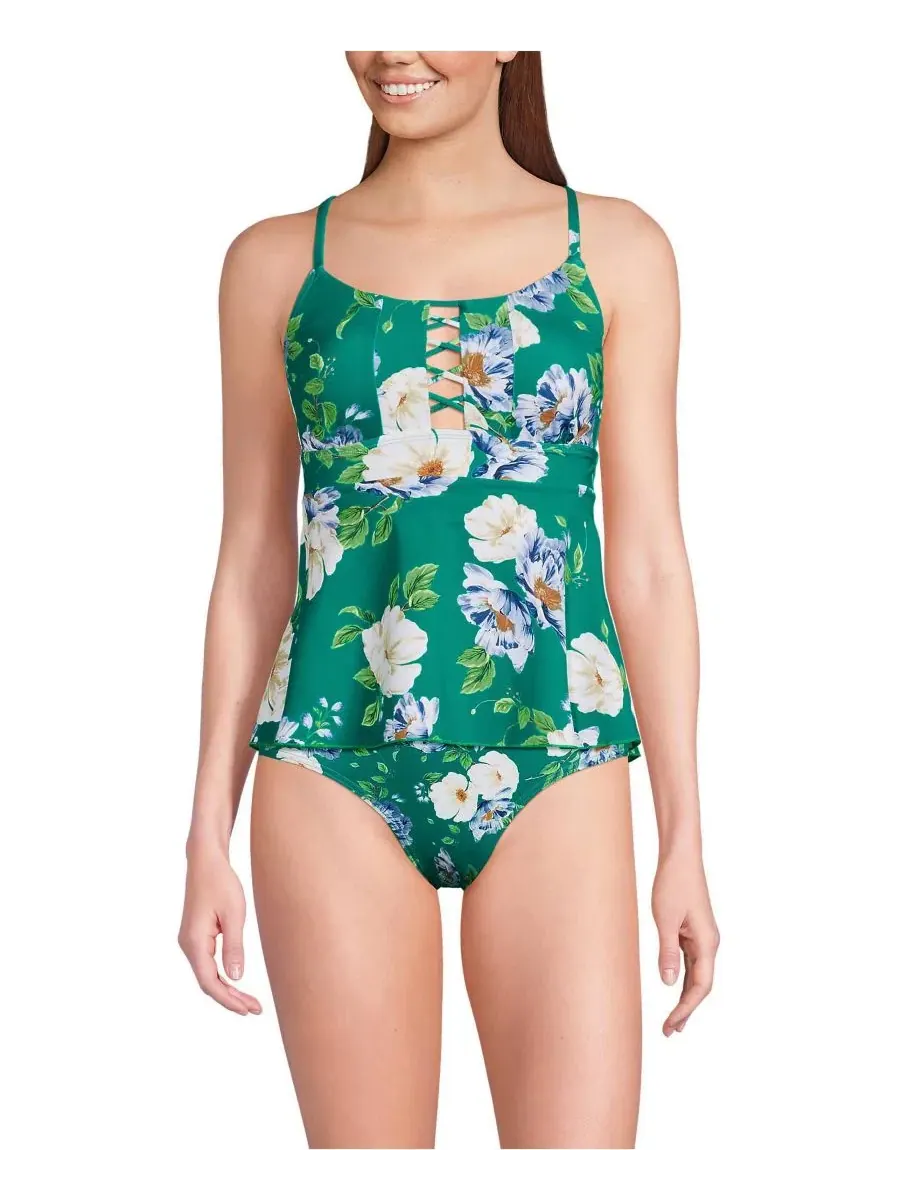 Топ для плавания с завязками и воланами, Island Emerald Petunia Floral Lands' End