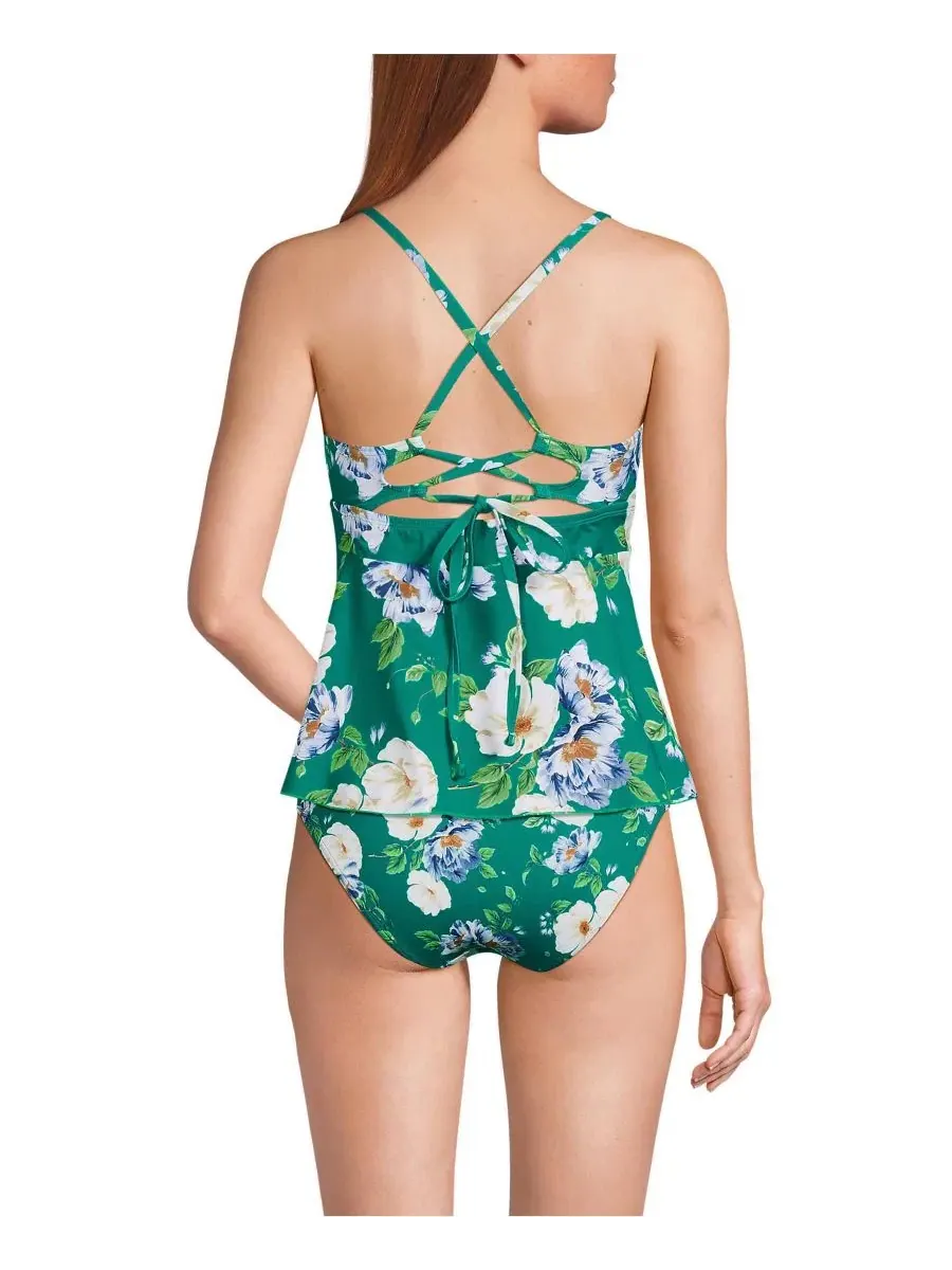 Топ для плавания с завязками и воланами, Island Emerald Petunia Floral Lands' End — изображение 2 из 4
