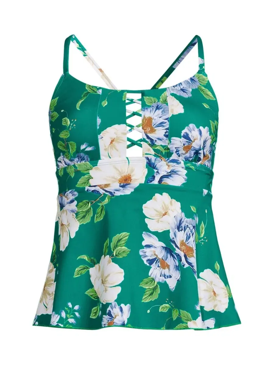 Топ для плавания с завязками и воланами, Island Emerald Petunia Floral Lands' End — изображение 3 из 4