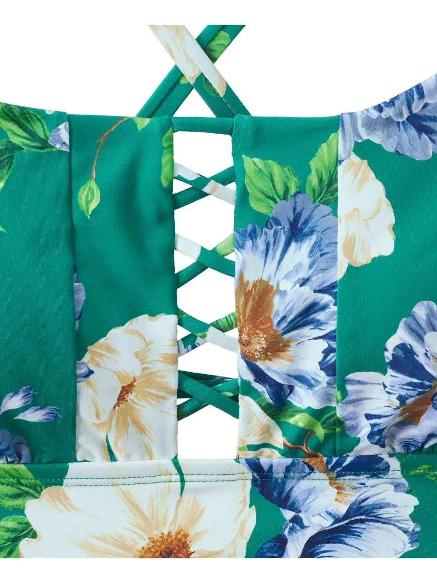 Топ для плавания с завязками и воланами, Island Emerald Petunia Floral Lands' End — изображение 4 из 4