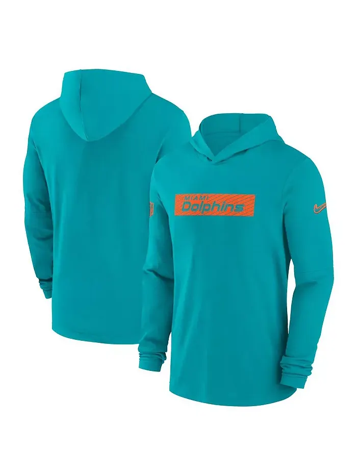 Мужская худи Aqua Miami Dolphins Sideline Performance с длинными рукавами Nike — изображение 1 из 3