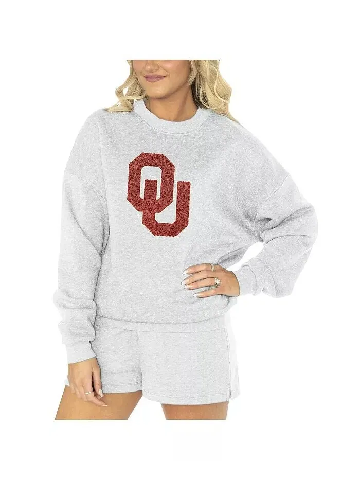 Женский комплект для сна Ash Oklahoma Sooners Team Effort, свитер и шорты Gameday Couture