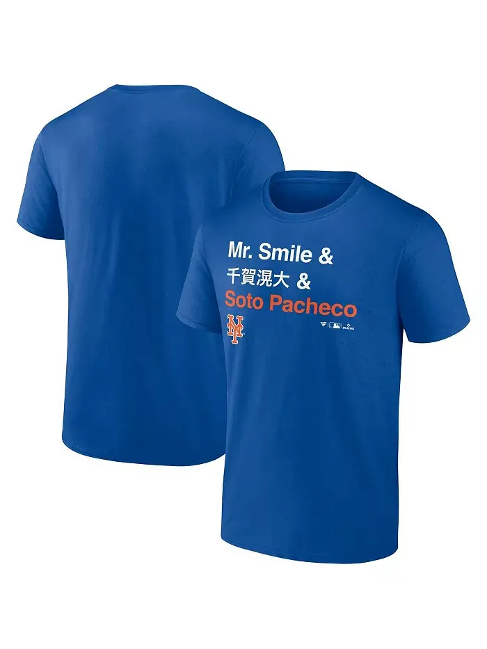 Мужская футболка Juan Soto Royal New York Mets Mr. Smile and Soto Pacheco Fanatics — изображение 1 из 4