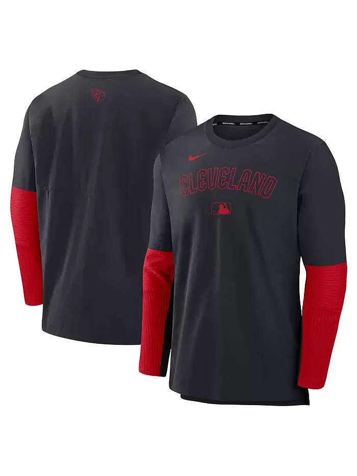 Мужская синяя/красная толстовка Cleveland Guardians Authentic Collection легкая трикотажная с