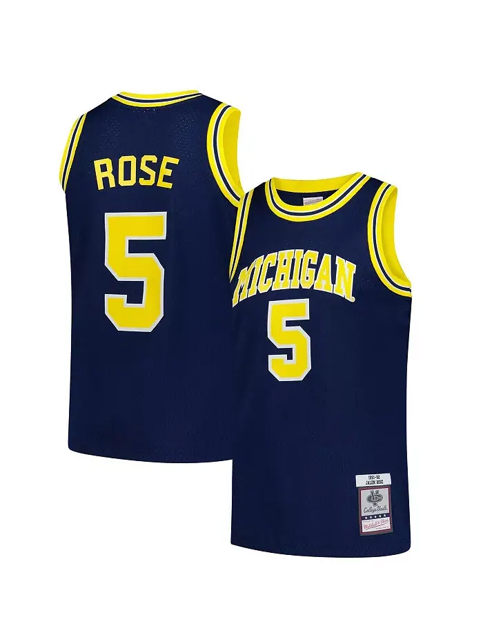 Мужская свингерская футболка Jalen Rose в цвете Navy Michigan Wolverines 1991/92 Mitchell & Ness