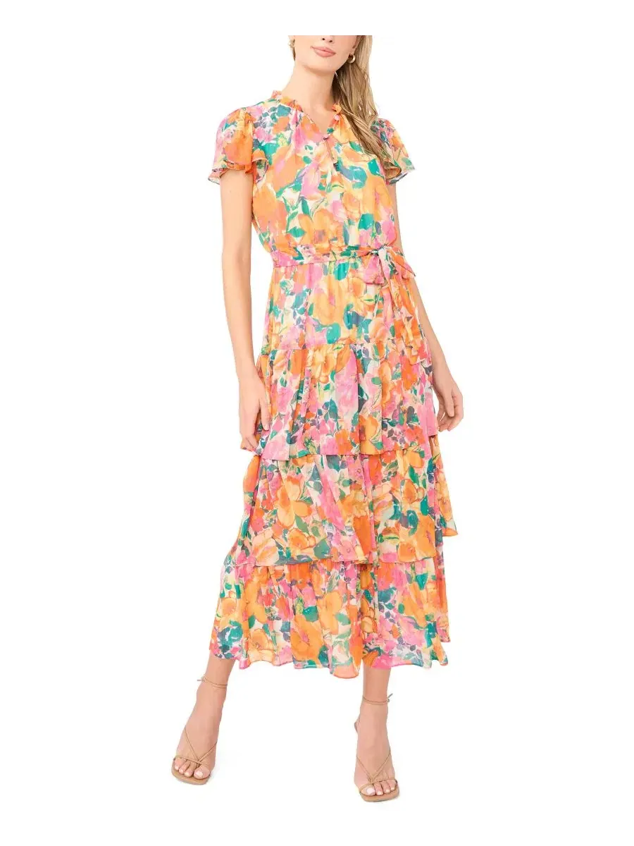 Женское многоярусное платье макси с цветочным принтом и рукавами-крылышками Sam & Jess, цвет