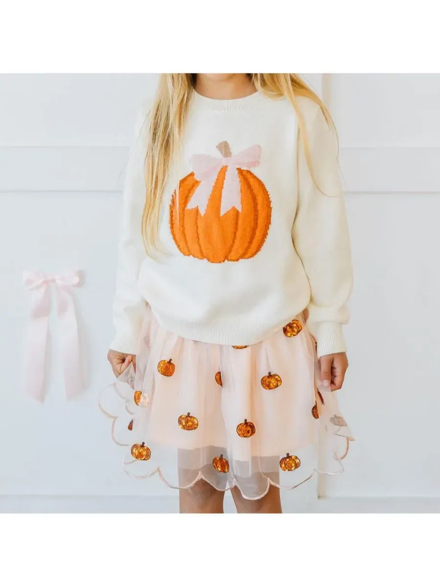 Детский свитер с принтом Coquette Pumpkin Sweater Sweet Wink — изображение 3 из 6, белый