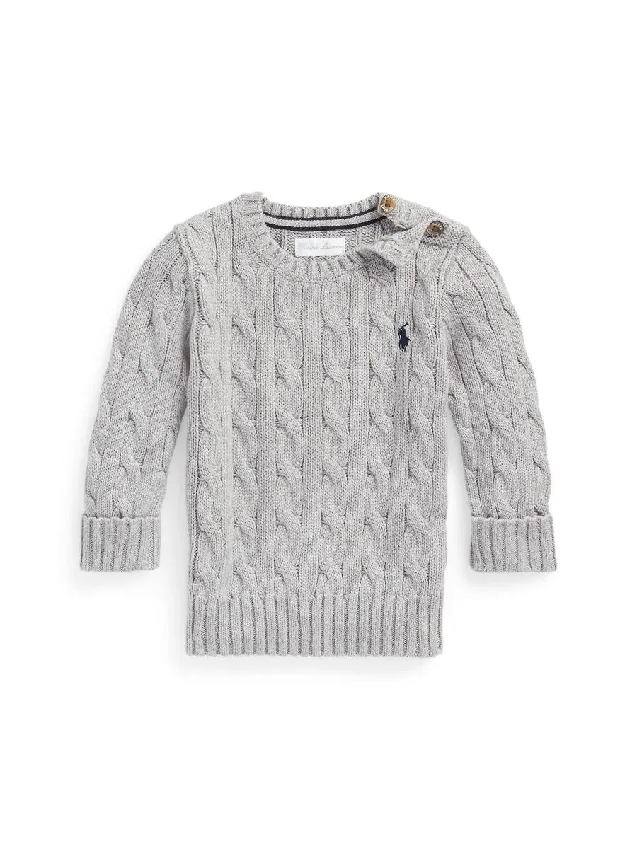 Детский свитер из хлопка с косами, с длинным рукавом Polo Ralph Lauren — изображение 1 из 3, серый