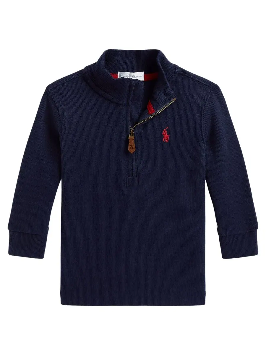 Свитер с воротником-стойкой и четверть-застежкой Estate-Rib Polo Ralph Lauren — изображение 1 из 3, темно-синий