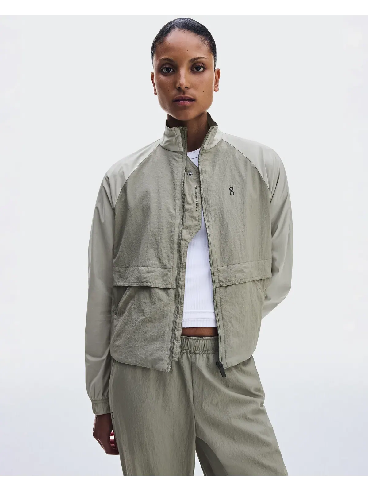 Женская куртка на молнии с застежкой-кнопками All-Day Track Jacket On, Vetiver/Brume — изображение 3 из 10, пыльно-коричневый